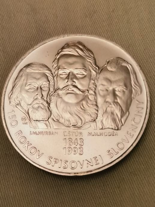 Slovaska 200 Kron KS 1993 srebrnik STGL UNC kapsula.