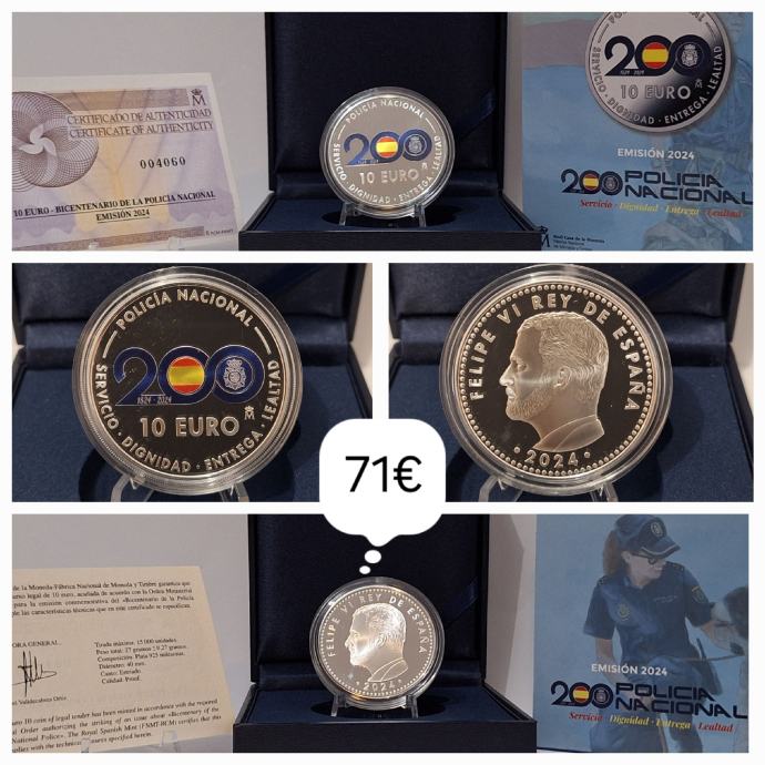 Španija 10 euro srebrnik 2024 - 200 let Policije