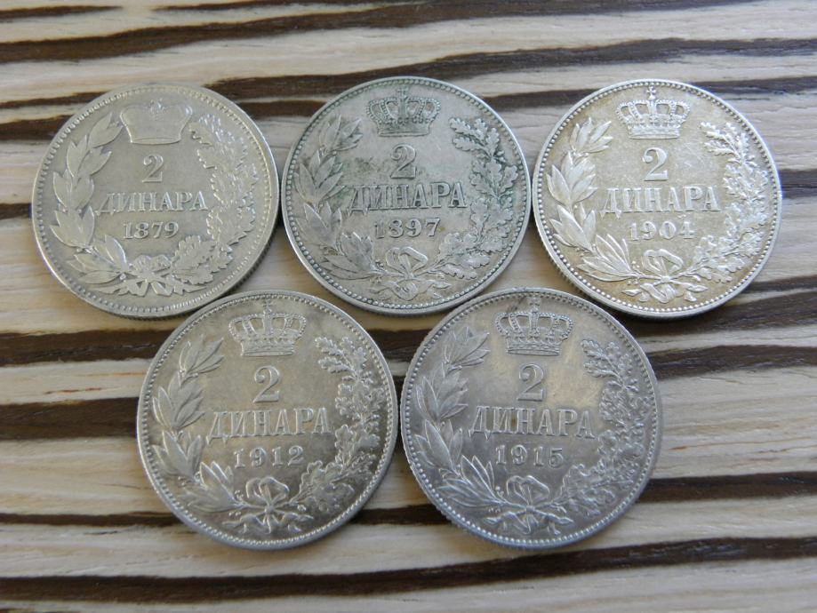 Srbija 2 dinarja 1879,1904,1912,1915