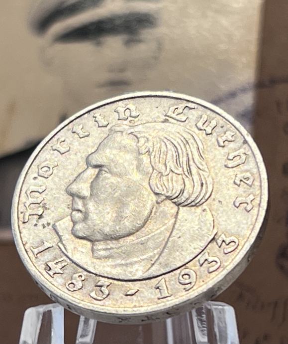 SREBRNIK  2 REICHSMARK Martin Luther 1933 3. RAJH  REDEK srebrnik!