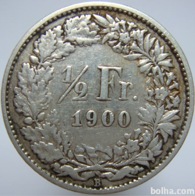 LaZooRo: Švica 1/2 Franc 1900 VF/XF - Srebro