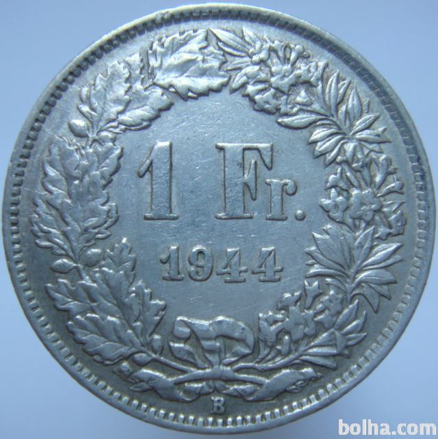 LaZooRo: Švica 1 Franc 1944 XF a - Srebro