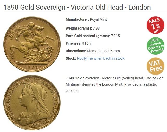 UGODNO PRODAM ZLATNIK: 1898 - Victoria Old Head - London