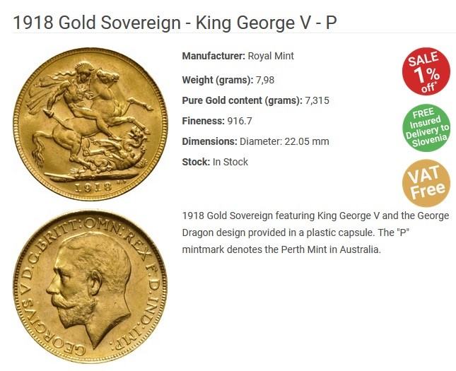 UGODNO PRODAM ZLATNIK: 1918 GOLD SOVEREIGN - KING GEORGE V - P