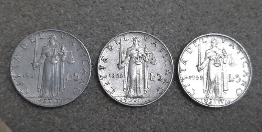 Vatikan 5 lire 1951,52 in 1953