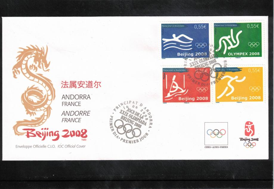 Francoska Andora 2008 Olimpijske igre Peking FDC