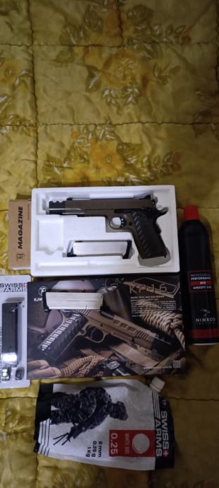 Airsoft KJW M1911 FM taktična pištola TAN GBB Trzalna