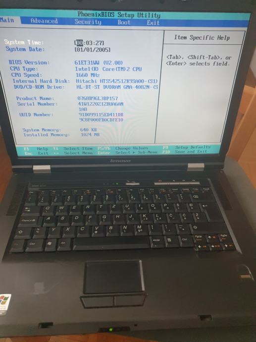 Lenovo 3000 N100 0768 - 15.4inc TFT, Core 2 Duo T5500 / 1.66 GHz