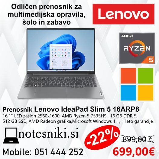 Lenovo Ideapad Slim 5 Prenosni računalnik - Prenosnik