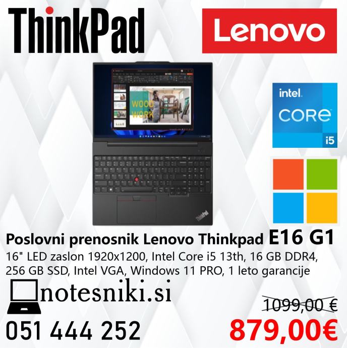 Poslovni prenosni računalnik Lenovo ThinkPad E16 G1 i5