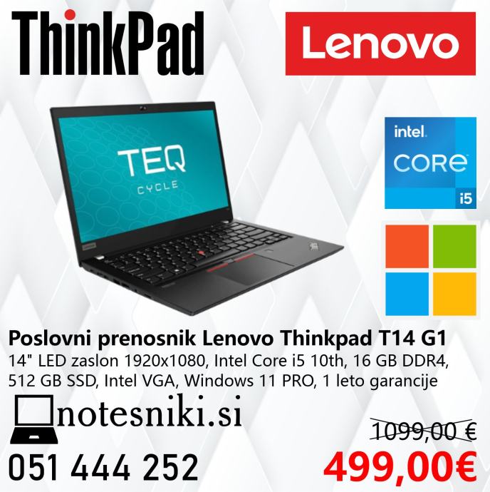 Poslovni prenosni računalnik Lenovo ThinkPad T14 Intel Core i5