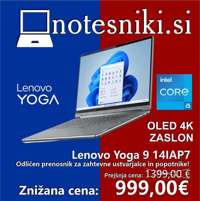 Prenosni računalnik Lenovo Yoga 9 14IAP7 – AKCIJA z OLED zaslonom!