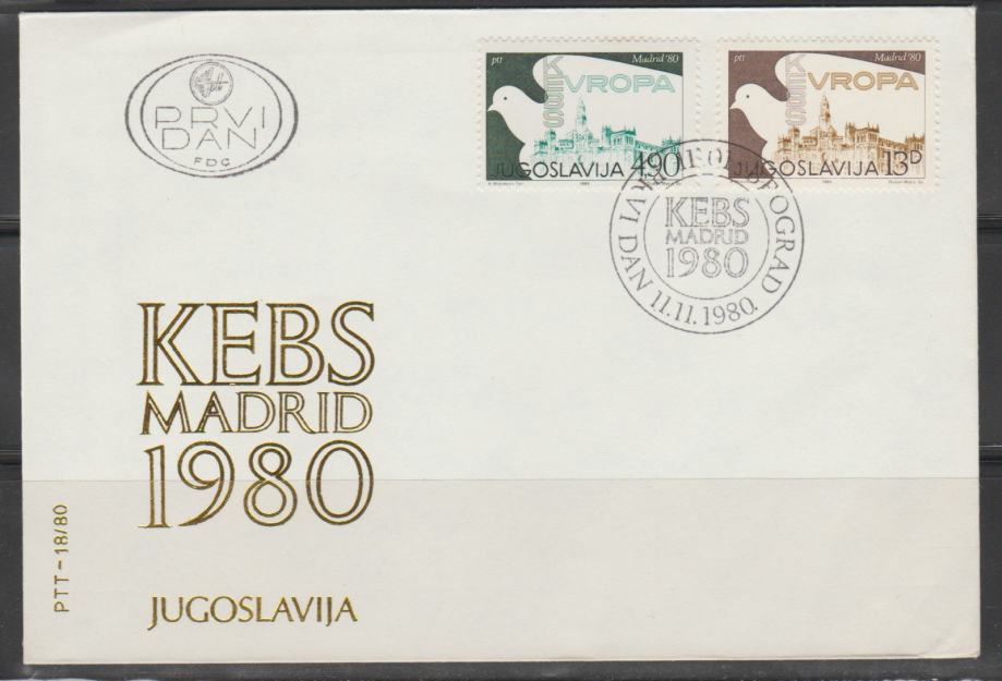 Jugoslavija leto 1980 - FDC - Evropa (KEBS)