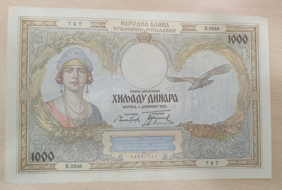 1000 din kraljevina Jugoslavija 1931 VF