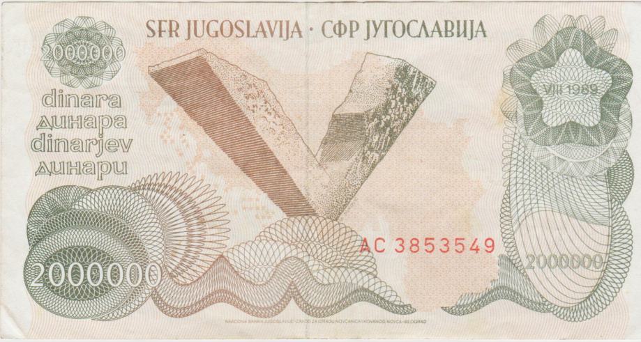 BANKOVEC -SPOMENIKI 2000000 DIN P100a -AC (JUGOSLAVIJA) 1989. XF