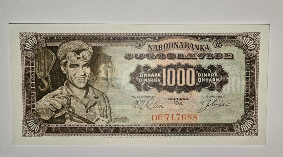 Prodam bankovec 1000 dinarjev 1963 UNC