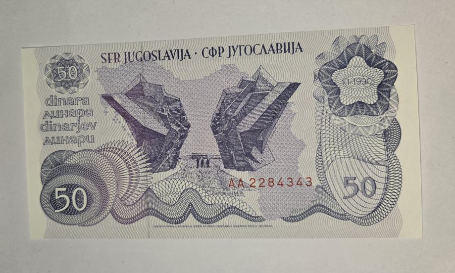 Prodam bankovec 50 dinarjev 1990 UNC