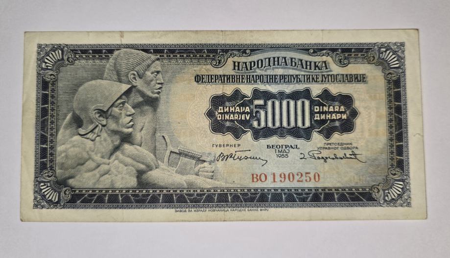 Prodam bankovec 5000 dinarjev 1955