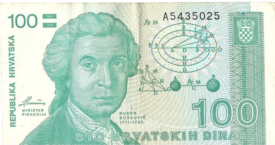 PRODAM ORIGINAL BANKOVCE HRVAŠKI DINAR: 100 10 IN 1 (RUŽER BOŠKOVIĆ)