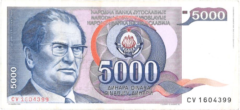 YU  5000 dinarjev  1. 5. 1985  TITO   serija CV