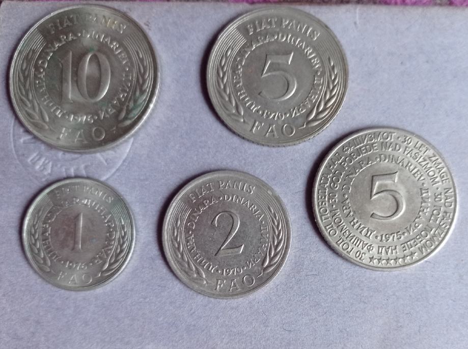 1 dinar, 2 , 5, 10 dinarjev 1976 FAO, 1970 FAO, 5 dinarjev 1975