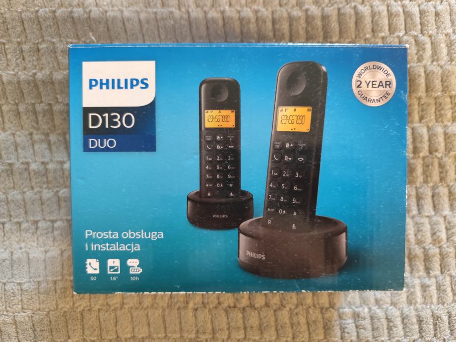 Brezžični telefon Philips D1302B z polnilno postajo in navodili