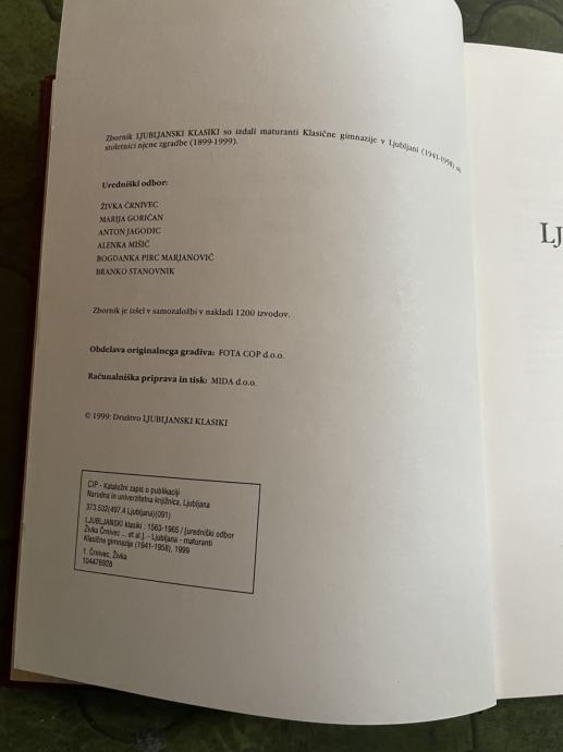 LJUBLJANSKI KLASIKI 1563-1965 LJUBLJANA 1999