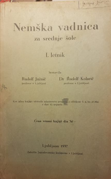 NEMŠKA VADNICA-ZA SREDNJE ŠOLE 1937