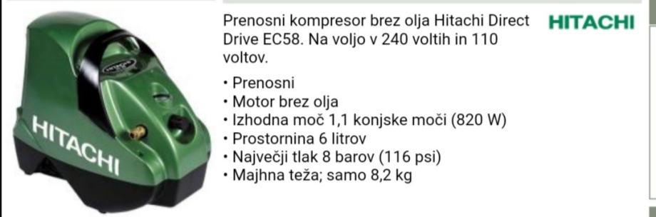 Prenosni kompresor HITACHI brez olja - Direct Drive