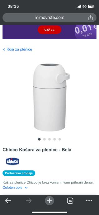 Chicco Košara za plenice - Bela