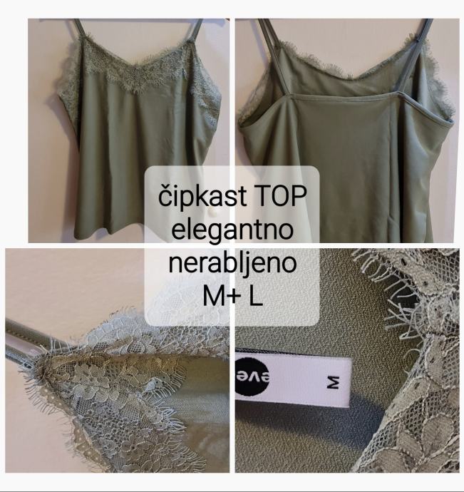 TOP - št.M+L ■čipka ■eleganten ■olivno zelen