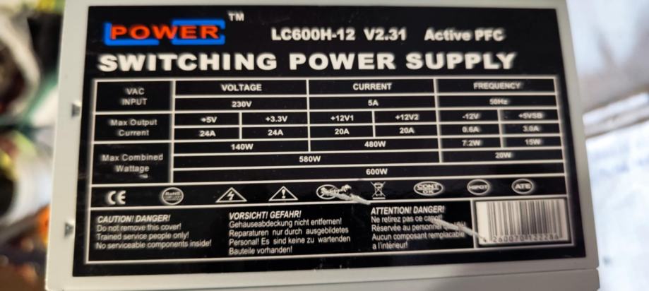 600W LC Power LC600H-12 v2.31 napajalnik