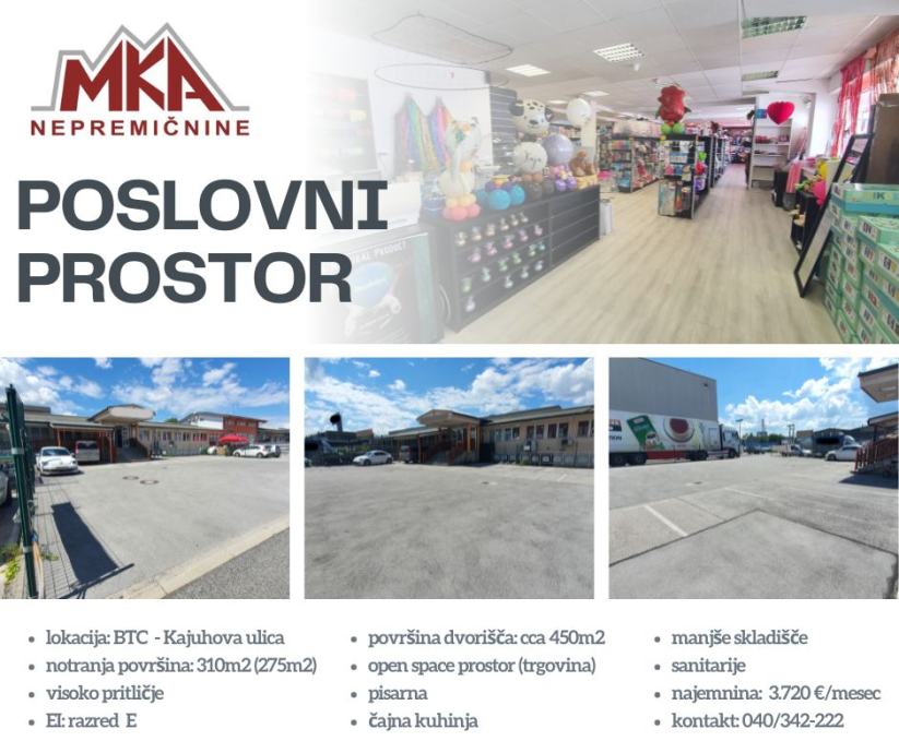 Lokacija poslovnega prostora: Moste, 310 m2 (oddaja)