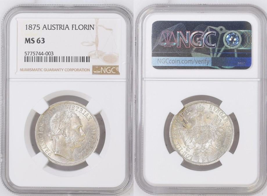 Srebrnik AUSTRIjA FLORIN 1875 NGC MS 63