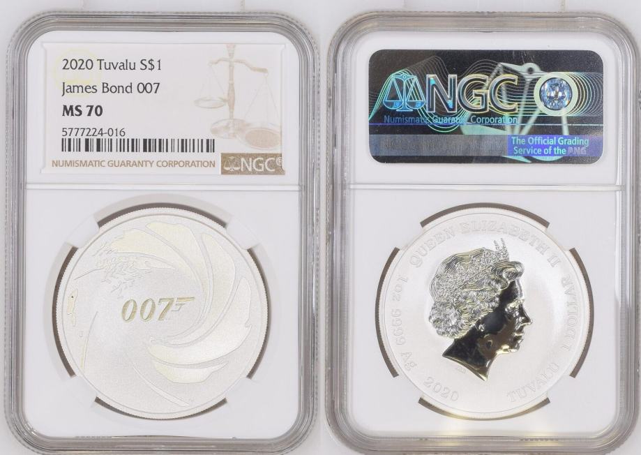 Srebrnik James Bond 007 1 Dollar 2020 NGC MS 70