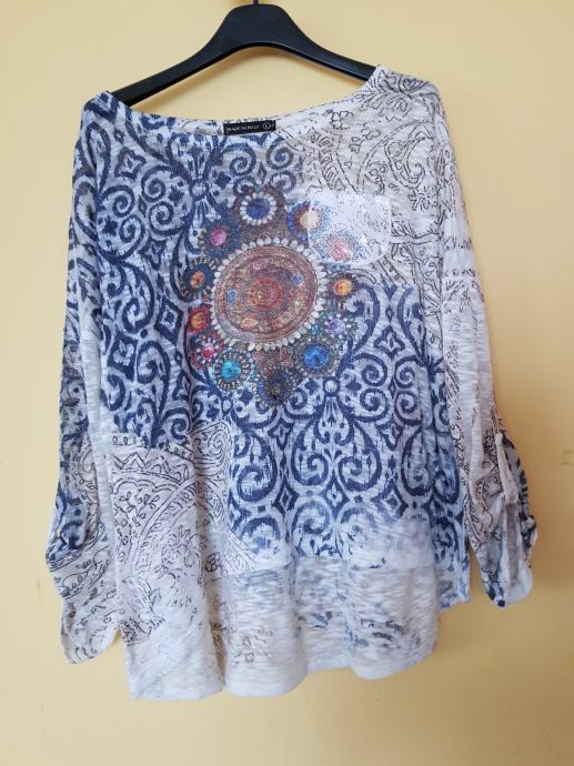 BEŽ PISAN PULOVER STIL DESIGUAL L/XL