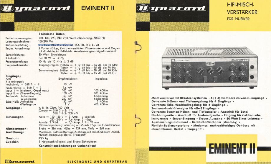 DYNACORD EMINENT ll vintage ojačevalnik z elektronkami ECC81 2x EL34