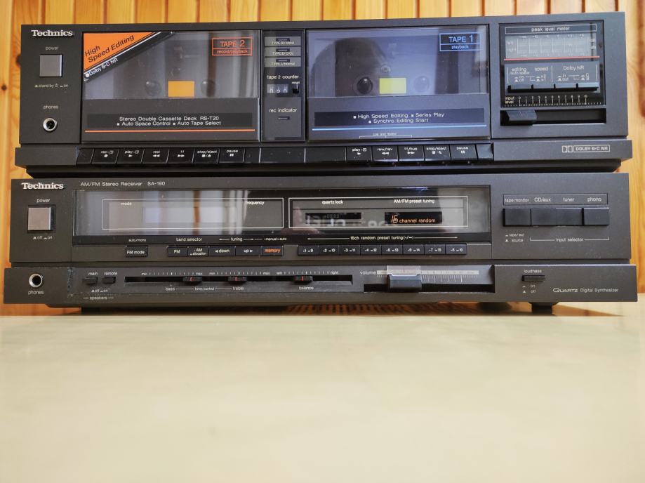 TECHNICS RECEIVER SA-190, DUAL CASSETTE DECK RS-T20, ZVOČNIKA 4Ω 50W