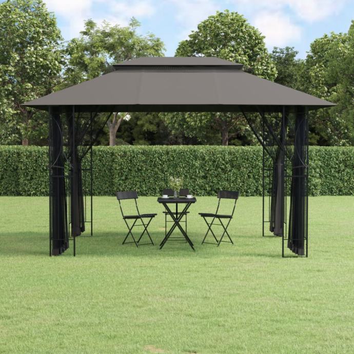 vidaXL Paviljon s stranskimi stenami antracit 400x300x270 cm jeklo