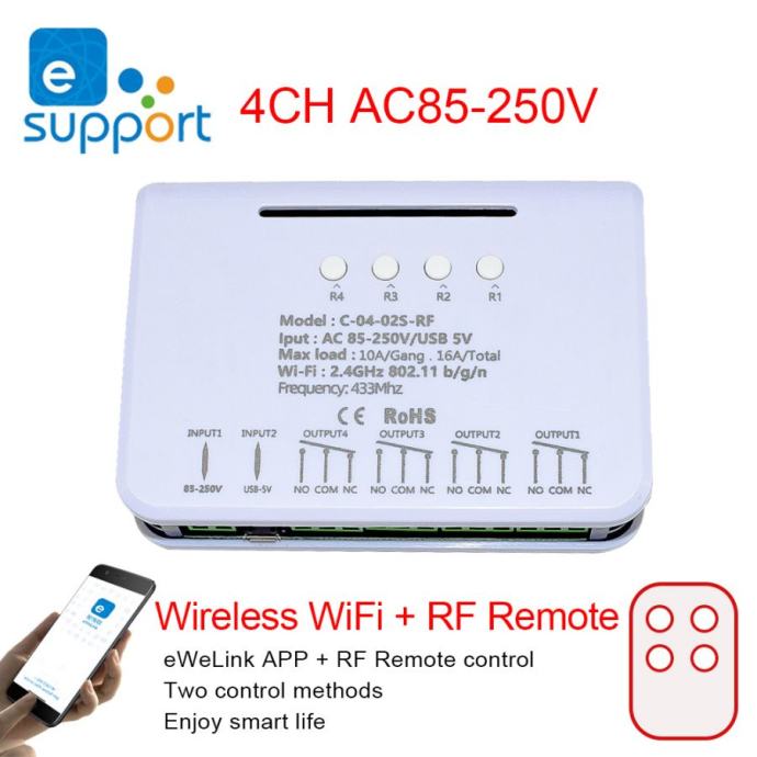 Pametno 4 kanalno stikalo WiFi + RF - kot SONOFF 4CHPROR3