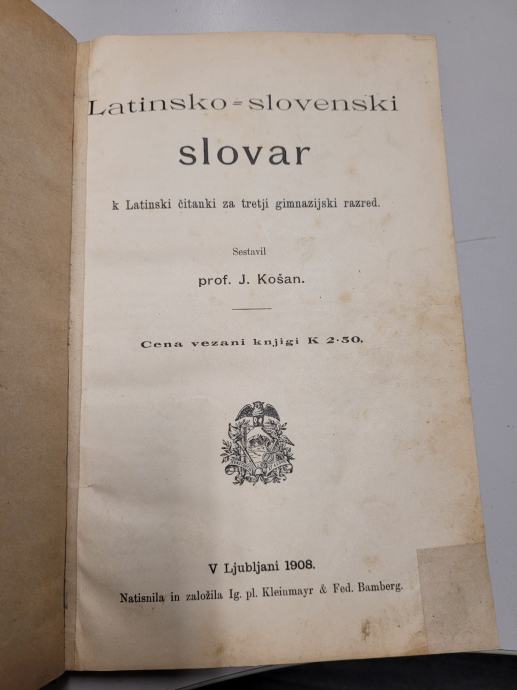 latinsko slovenski slovar iz 1908