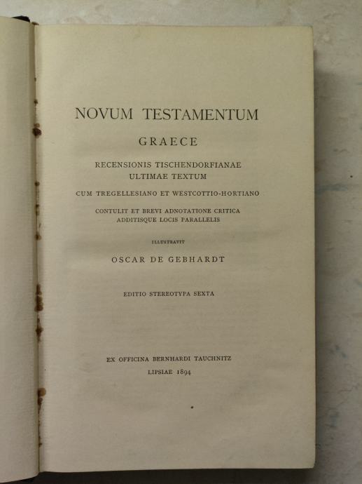 Novum Testamentum Graece. Sveto Pismo Nove Zaveze, Grščina, 1894