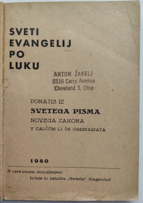 Sveti evangelij po Luku, Celovec, 1940, Sveto pismo