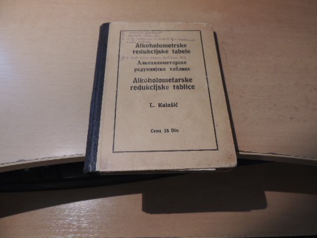 ALKOHOLOMETRSKE REDUKCIJSKE TABELE L. KALAŠIĆ JUGOSLOVANSKA TISKARNA