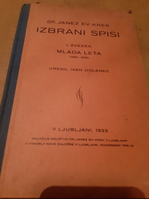 Knjiga Dr. JANEZ EV. KREK: IZBRANI SPISI. I. ZVEZEK