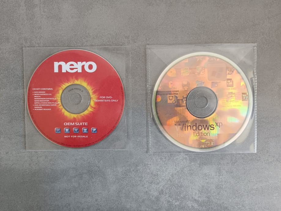 Original PC CD-ROM Nero (pekač zgoščenk) in Windows XP Home Edition