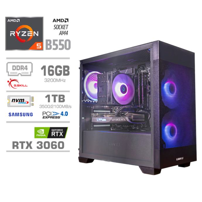 Računalnik MEGA MT S7X R5-5600G | RTX 3060 | 16GB | 1TB | 750W | Brez