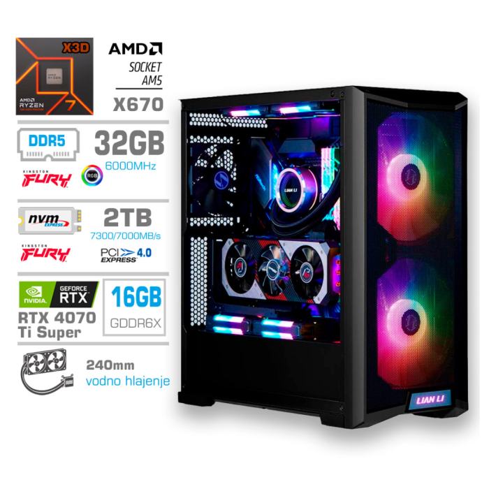 Računalnik MEGA TWR S10 R7-7800X3D | RTX 4070 Ti Super | 32GB DDR5 | 2