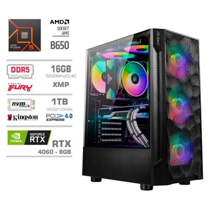 Računalnik MEGA TWR S7 R5-7600/RTX4060/16GB/1TB/750W/Brez OS RGB