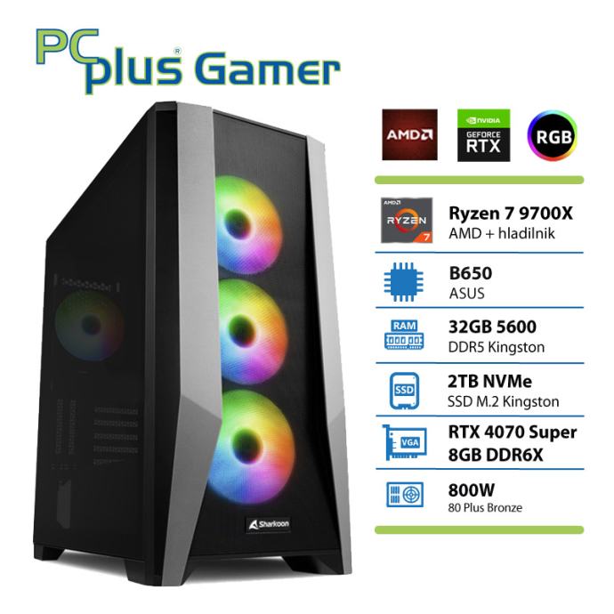 Računalnik PCplus Gamer z Ryzen 7 9700X/32GB/2TB SSD/RTX4070 Super